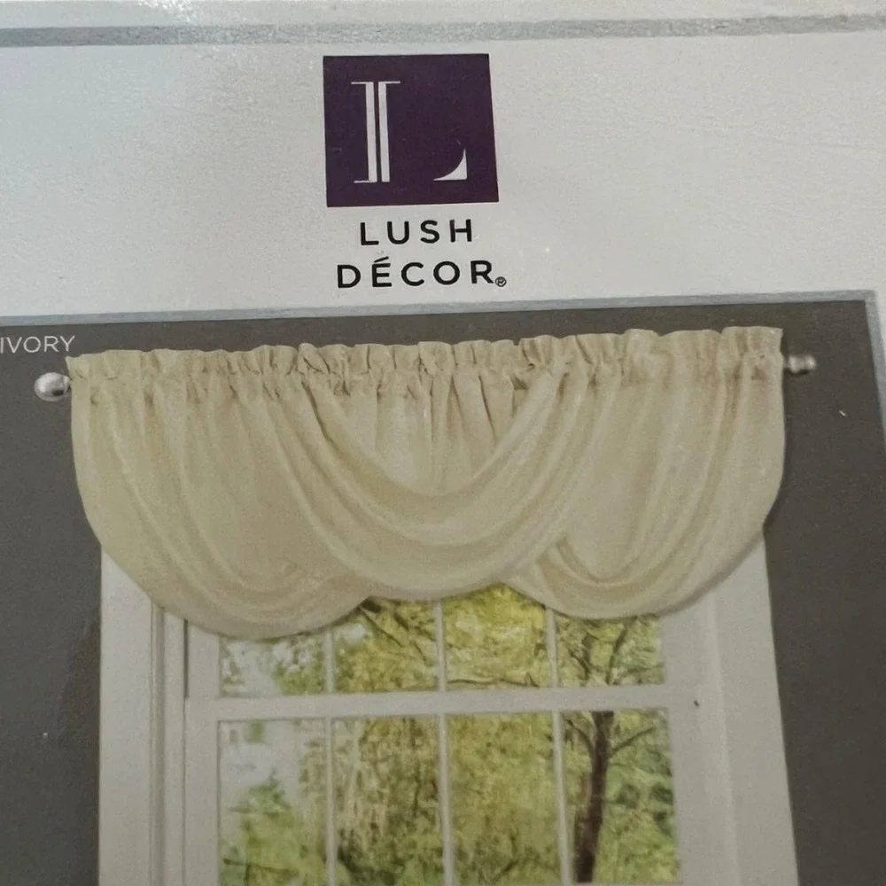 Lush Decor Lucia Window Valance Ivory 42x18 Set of 2 New Swag Ruffle C01677P12